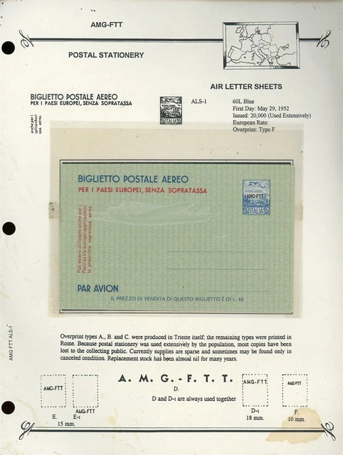 AMG-FTT Postal Stationery BUSH PAGE LOT #17 - ALS1 60L Europe (1952) $$$