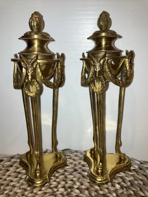 2 - Vintage Brass Goat/Rams Head  Covered Incense Burners - Made In Italy
