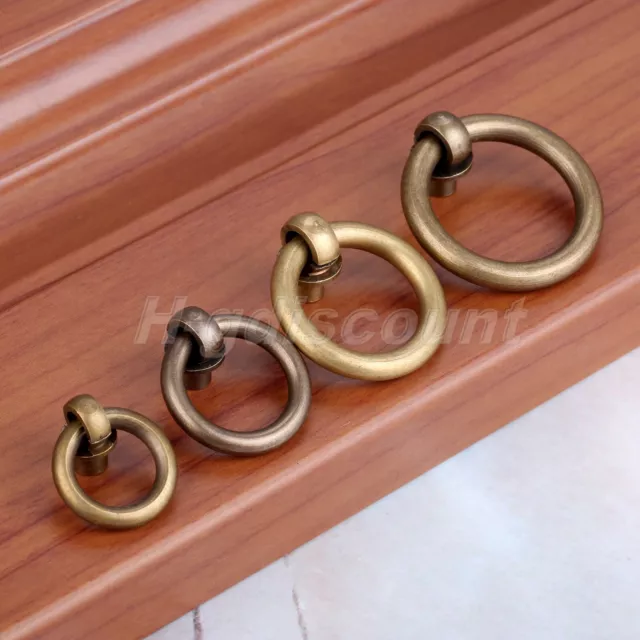 2Pcs Round Pull Ring Handle Cabinet Pull Furniture Cupboard Drawer Hardware Knob