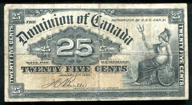 1900 25 Twenty Five Cents Dominion Of Canada Banknote “Shinplaster” 