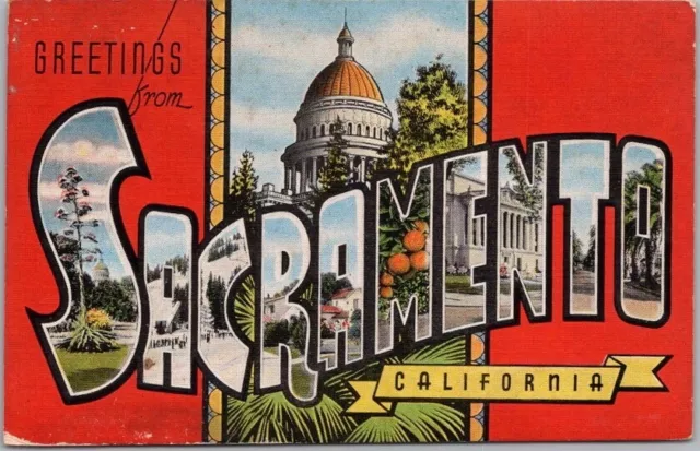 1940s SACRAMENTO California Large Letter Postcard State Capitol / KROPP Linen