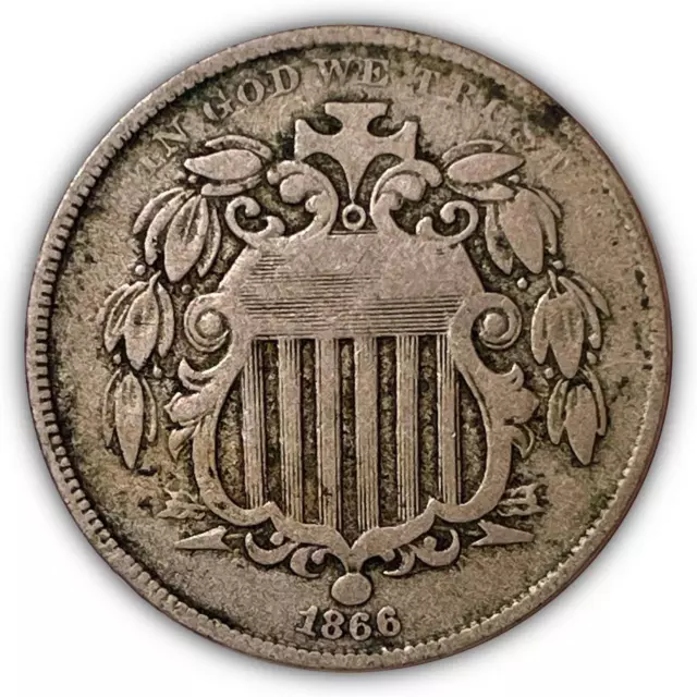 1866 Shield Nickel Very Fine VF Coin #7077