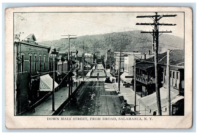 c1920's Down Main Street View From Broad Salamanca New York NY Unposted Postcard