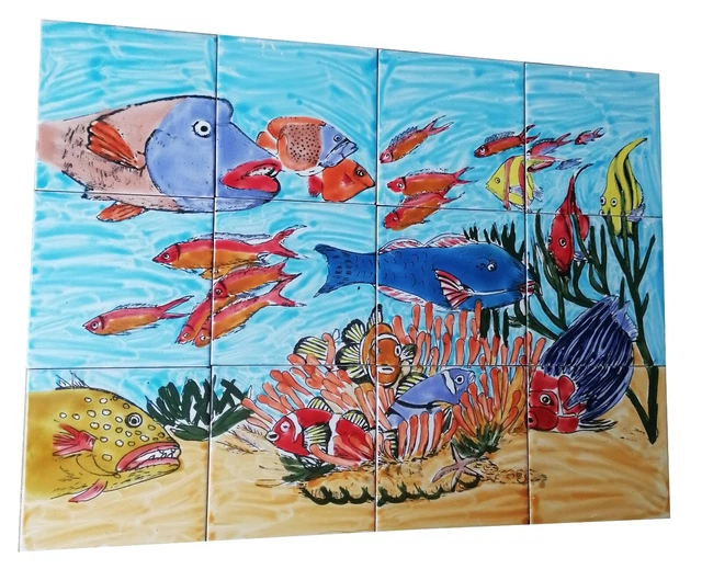 Tile Image Underwater handpainted tiles Fish Seabed Picture 23 5/8x17 11/16in
