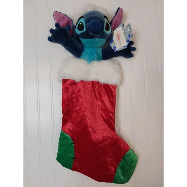 VINTAGE Y2K DISNEY Store Lilo Stitch Plush Christmas Stocking Blue Red