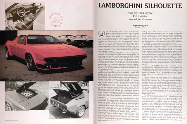 1976 LAMBORGHINI SILHOUETTE 4pgs. ROAD TEST W/Specs. ~ FREE SHIPPING!