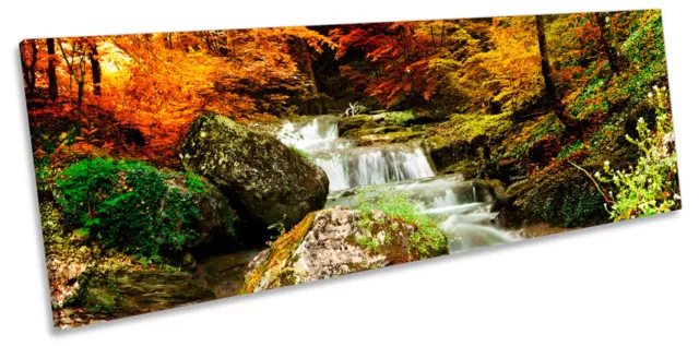 Autumn Forest Landscape River Waterfall CANVAS WALL ART Panoramic Framed Print