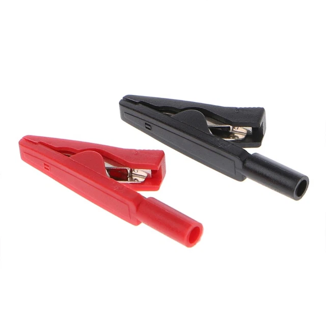 Versátil clip de cocodrilo 2 mm plátano hembra medidor de prueba rojo + negro 2 piezas