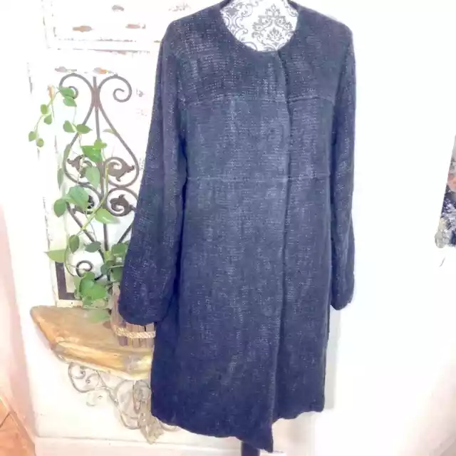 Eileen Fisher black/white speck tweed coat