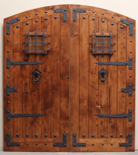 Rustic reclaimed solid lumber Double door wine room castle storybook w/ hardware