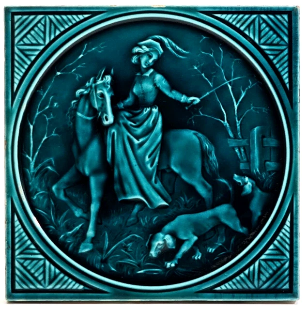 Antique Minton Hollins & Co Fireplace Tile Moulded Majolica C1890 Antique Minton Hollins & Co Fireplace Tile Moulded Majolica C1890
