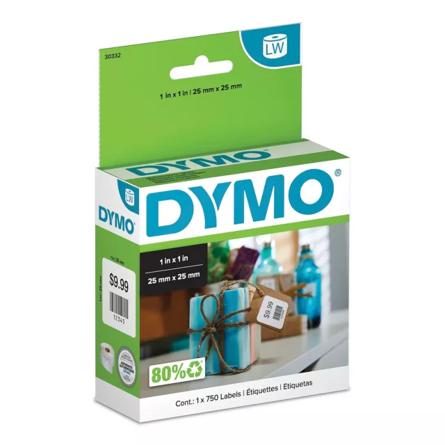 DYMO LabelWriter 30332 Multi-Purpose Labels 1" x 1" Black on White 750