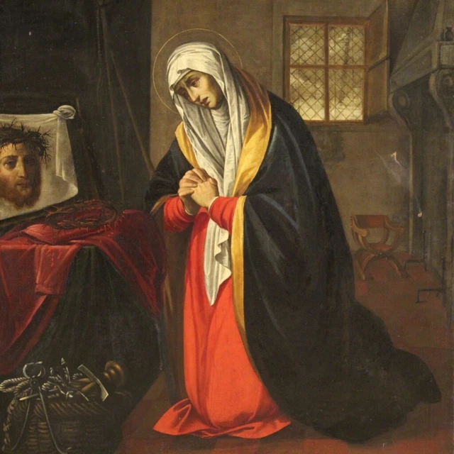Antigua pintura gran cuadro religioso Santa Veronica oleo lienzo siglo XVII 600