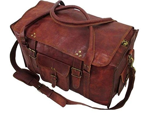 Men Genuine Leather Outdoor Gym Duffel Bag Travel Weekender Overnight Luggage