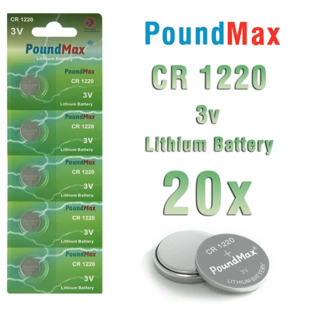 20 X Super CR1220 3 VOLT LITHIUM BUTTON CELL PoundMax Batteries High Quality