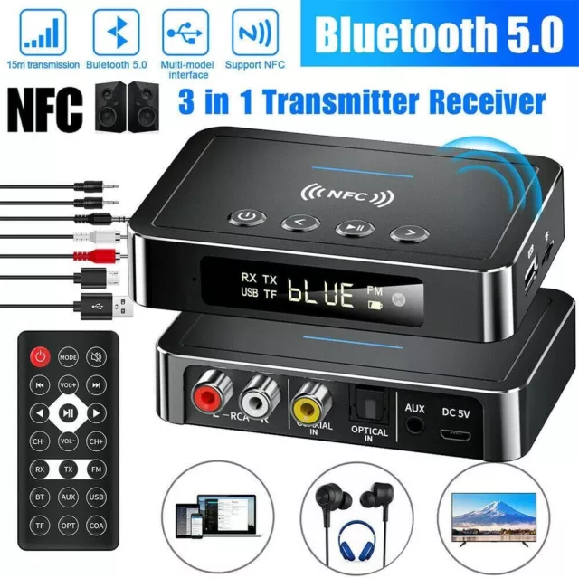 NFC Wireless Bluetooth 5.0 Audio Transmitter Receiver HiFi Music Adapter AUX RCA