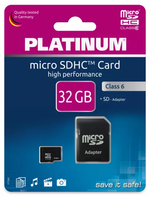 Platinum High Performance microSDHC 32GB Class 6 Speicher-Karte inkl. SD Adapter
