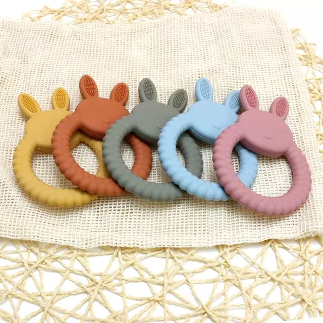 Chew Baby Kids Sensory Soft Silicone Teething Ring Bunny Shape  Teether 3