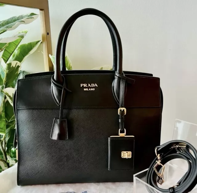 Prada Nero Saffiano & City Calf Medium Esplanade Tote