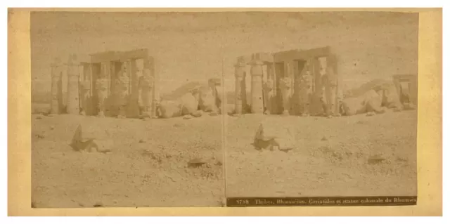 Égypte, Thèbes, Ruines du Palais de Ramses II, ca.1870, stéréo Tirage vintage st