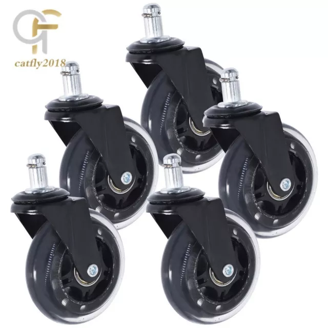 5 Pack  3 " Office Chair Caster Rubber Swivel Wheels Replacement Heavy Duty