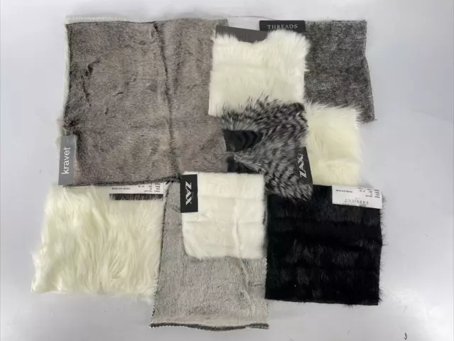 LOT OF 13 Pieces of Faux Fur Fabric Samples Assorted Colors/Designers About 1lb