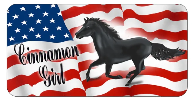 Horse Stallion USA Flag Decal Bumper Sticker 3.5" x 6" Name Text Gifts Horses