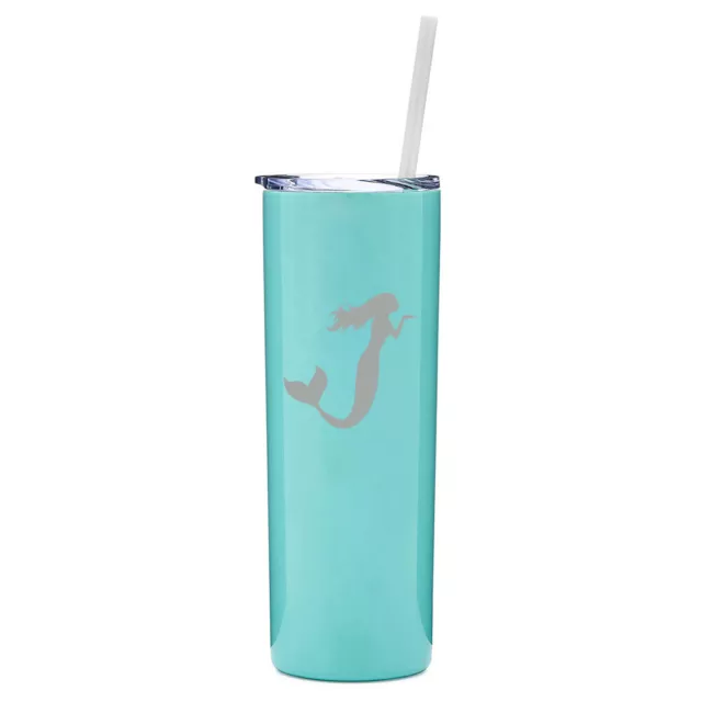20 oz Skinny Tumbler Stainless Steel Insulated Travel Mug w/ Straw Mermaid
