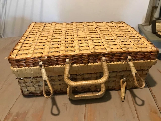 Panier De Rangement En Rotin Synthétique - Style Valise Rétro, Avec Poignée Et Fermeture, 3 Tailles