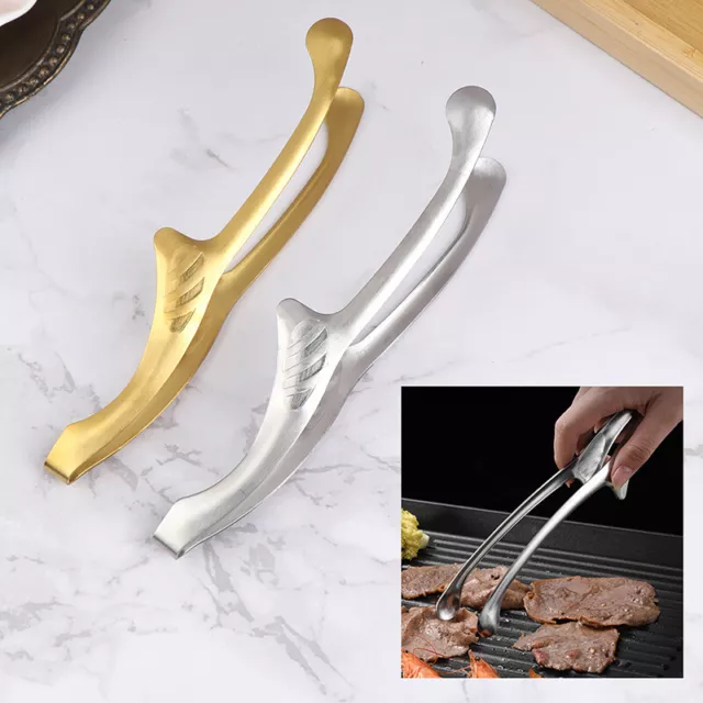 Stainless Steel Steak Clamp Food Clip Tongs Bread Meat BBQ Kitchen Cooking -~m'