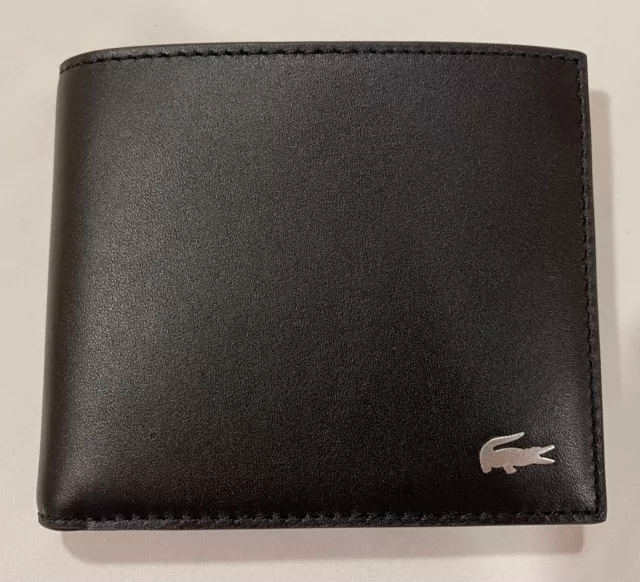 LACOSTE Men's Fitzgerald Large Billfold & Coin Leather Wallet NH1112 Black New
