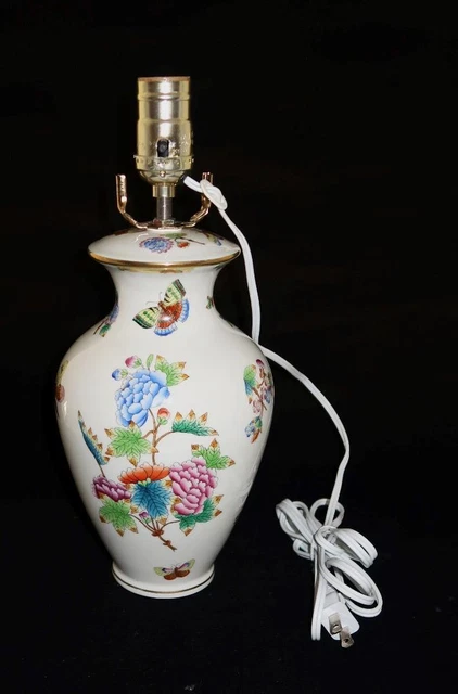 Herend, Hungary Queen Victoria Green Border Butterflies Table Lamp, 13"
