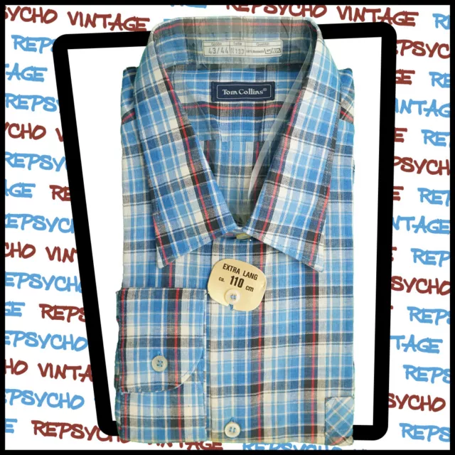Vintage TOM COLLINS Men'S 1970s L/S SHIRT Check DEADSTOCK Size XL 276 W