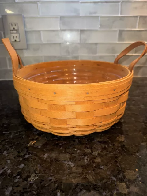 1995 Longaberger 10" Darning Basket w/Leather Handles And Protector