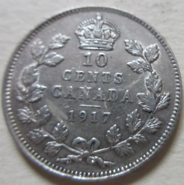 1917 Canada Silver Ten Cents Coin. BETTER GRADE Dime (RJ560)