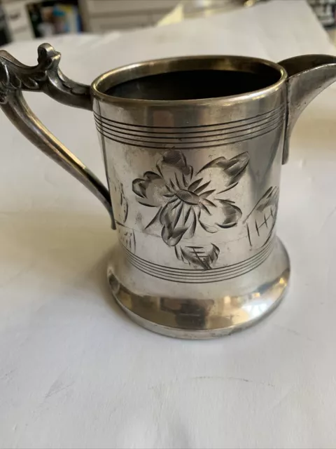 Vintage Sheffield 3” Silver Plate Creamer USA 851 Engraved Flower