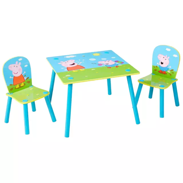 Kids Table and 2 Chair Set Wooden Furniture Peppa Pig Toddler Activity Play Desk