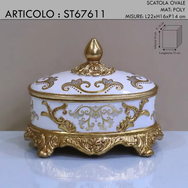 Centrotavola confettiera scatola portagioie in ceramica avorio e oro dipinta ST6