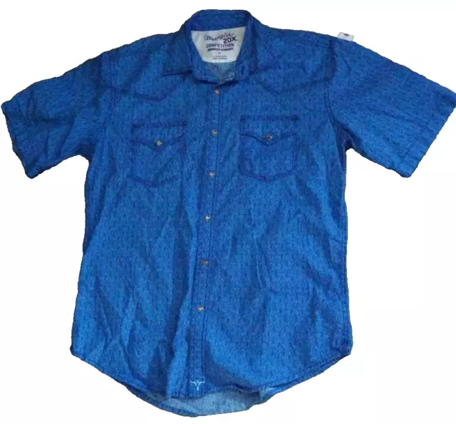 Wrangler Western 20X Comp Shirt Mens Medium Blue Paisley Short Sleeve Pearl Snap