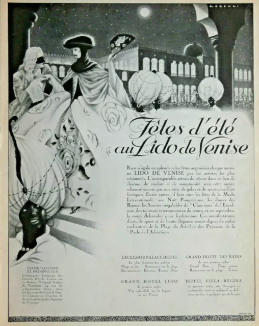 Publicité De Presse 1927 Fêtes D'été Au Lido De Venise - Advertising