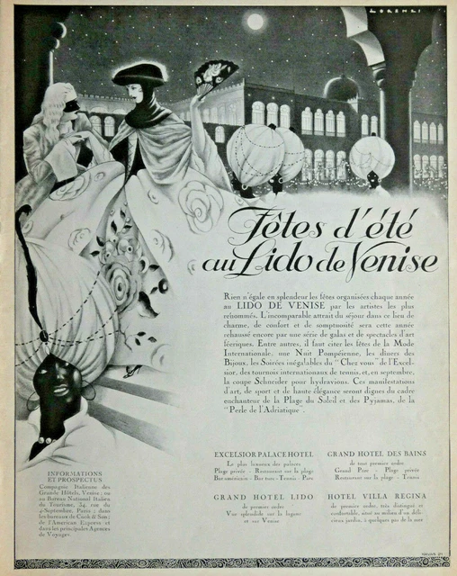 Publicité De Presse 1927 Fêtes D'été Au Lido De Venise - Advertising