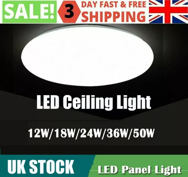 Ultra Bright LED Ceiling Light Panel Flush Mount Fitting Bathroom Kitchen Lamp