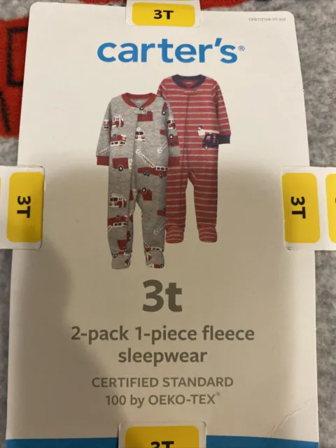 Carter's 3T 2 pack 1 Piece Fleece Pajamas NEW With Tag Fire trucks