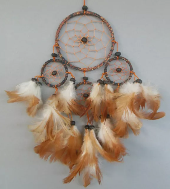 Traumfänger Dreamcatcher Träume Federn Perlen 25 x 15 cm braun gemustert N2 a