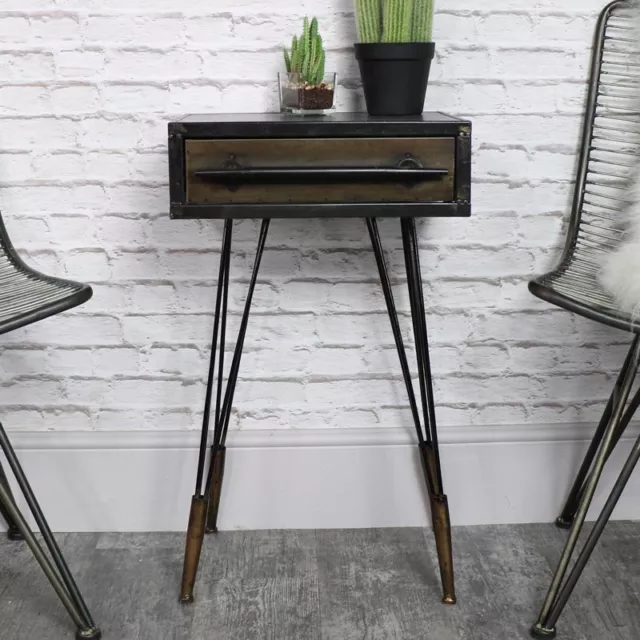 Retro Industrial Metal Bedside Table side mid-century modern storage bedroom