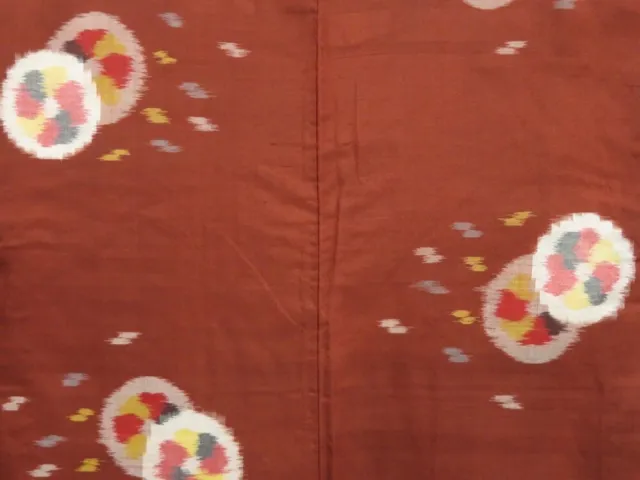 2805T03z440 Vintage Japanese Kimono Silk MEISEN HAORI Kasuri Red-Brown 3