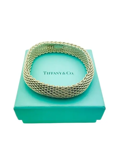 Tiffany & Co. Sterling Silver Somerset Mesh Bangle Bracelet Size Medium - Box!