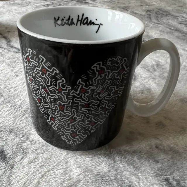 Keith Haring Hearts Black White Red Ceramic Tea Cup Coffee Mug