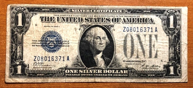 1928 A One Dollar $1 Silver Certificate " Funny Back",   Blue Seal