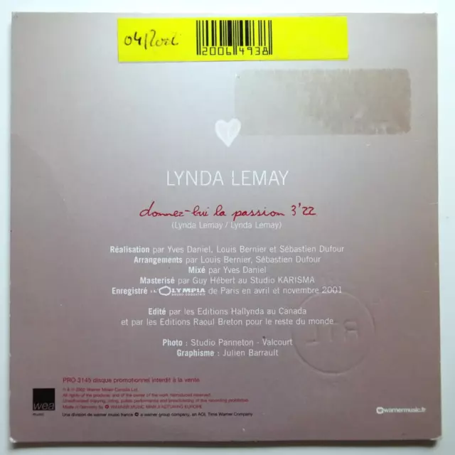 Lynda Lemay : Donnez-Lui La Passion - [ Cd Single Promo ] 2